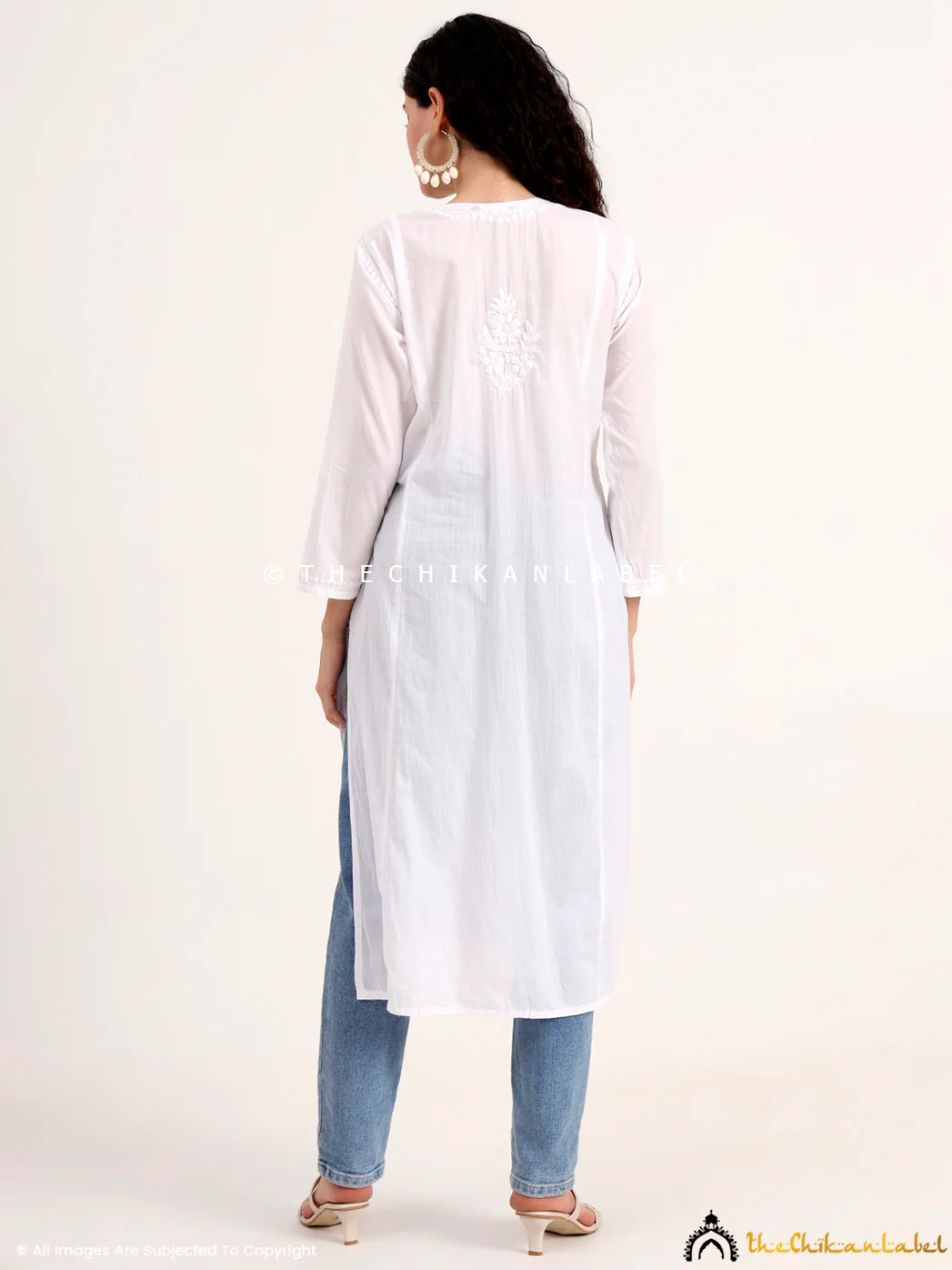White Zikra Cotton Chikankari Straight Kurti - Image 3