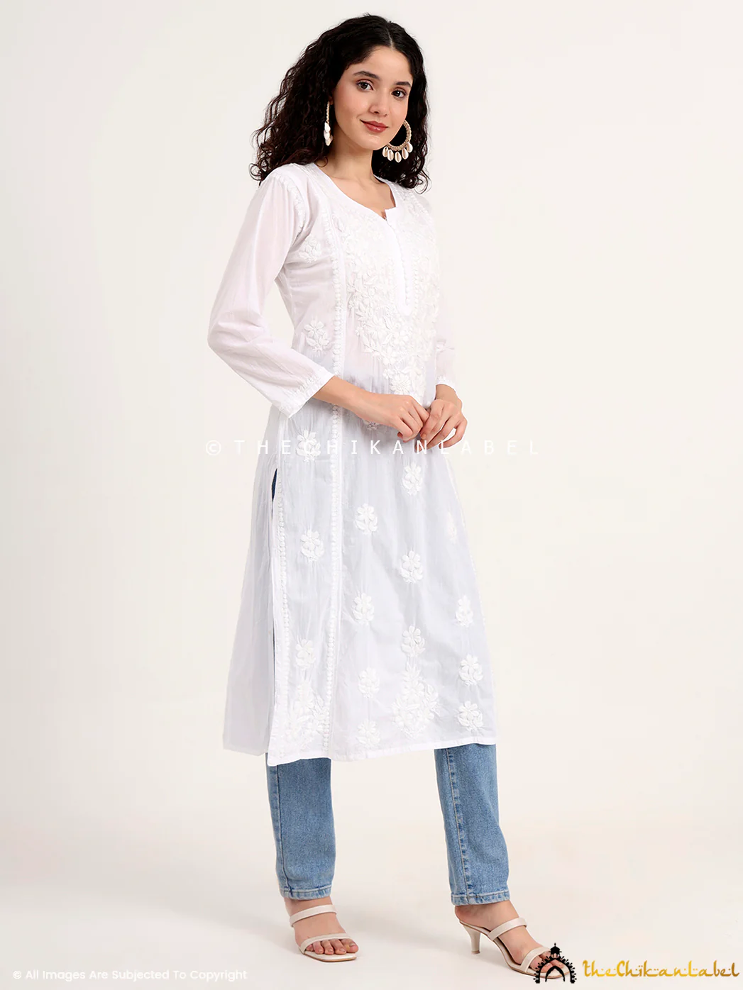 White Zikra Cotton Chikankari Straight Kurti - Image 5