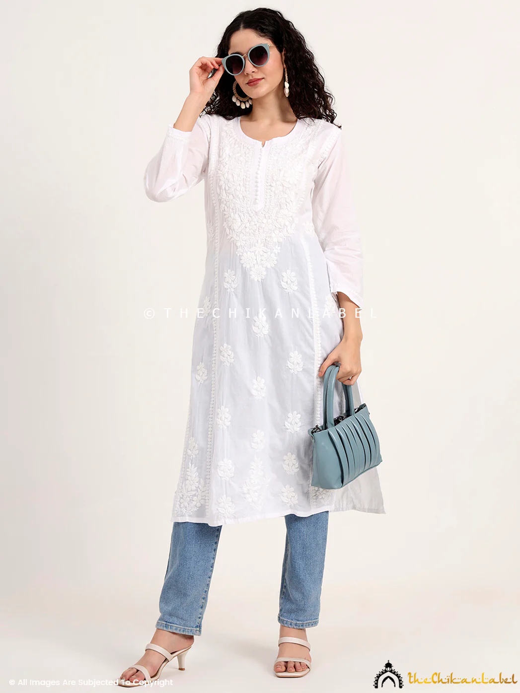 White Zikra Cotton Chikankari Straight Kurti - Image 6