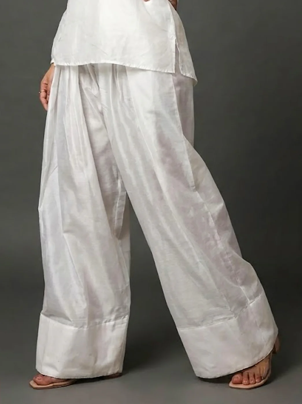 Women Solid Loose Fit Dyeable Chanderi Farshi Salwar - White - Image 2