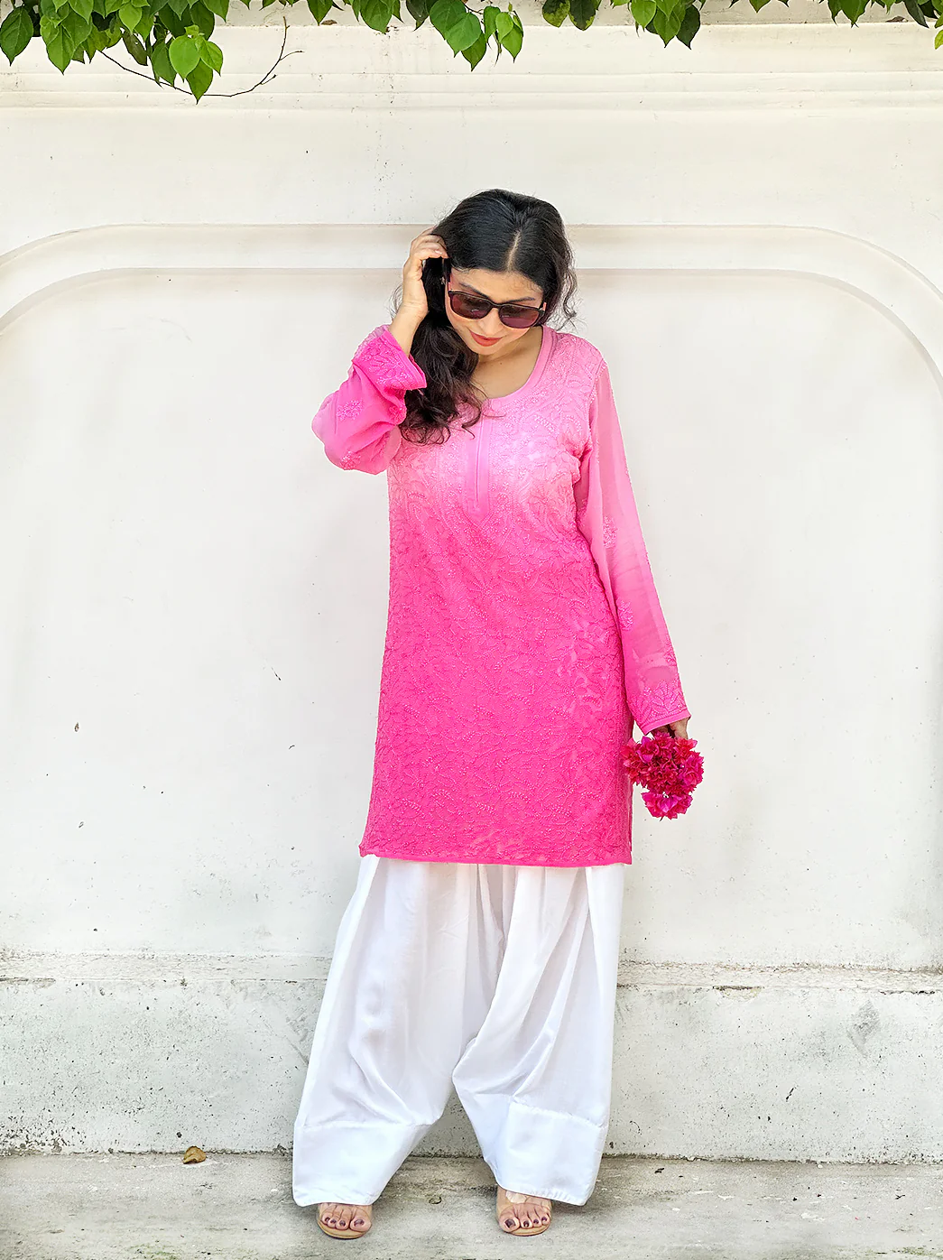 Women Solid Loose Fit Dyeable Santoon Farshi Salwar - White - Image 4