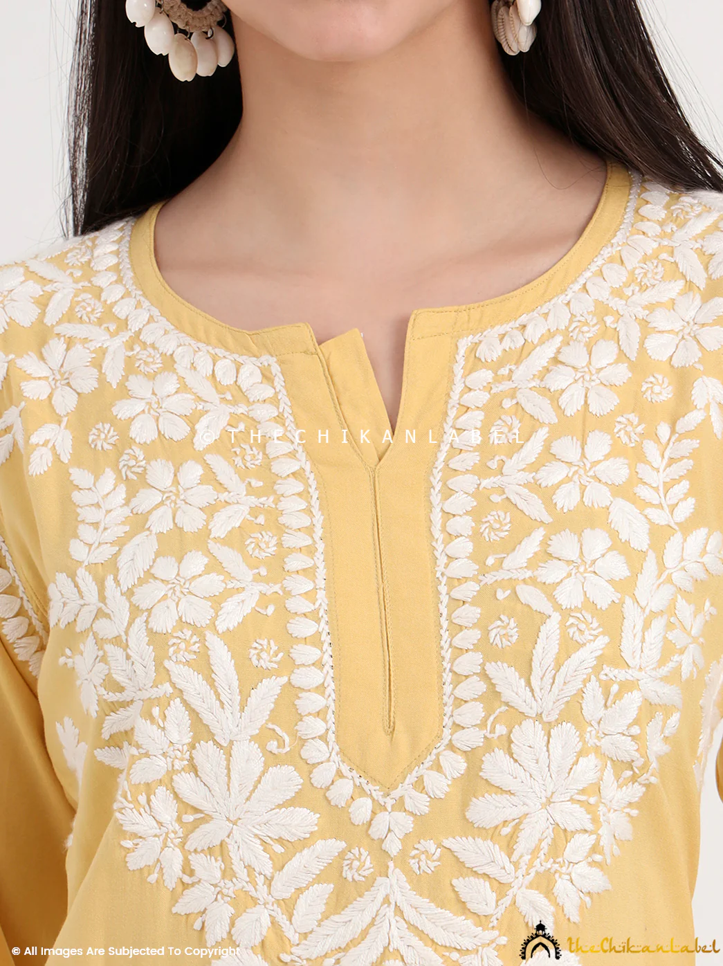 Amani Rayon Chikankari Kurti Palazzo Set - Yellow - Image 2