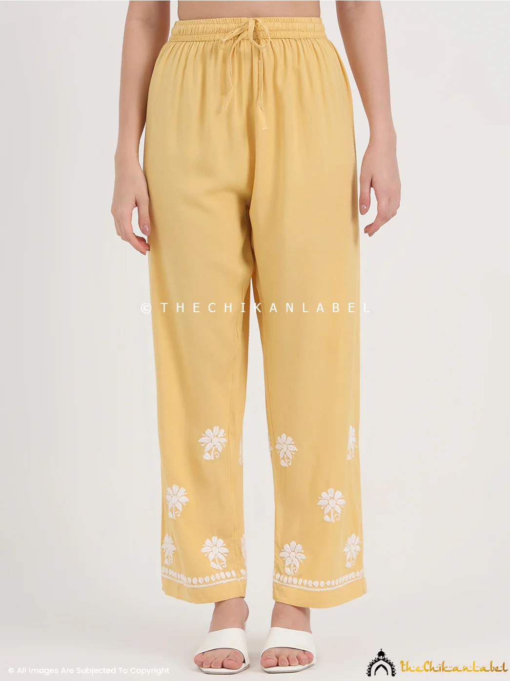 Amani Rayon Chikankari Kurti Palazzo Set - Yellow - Image 7