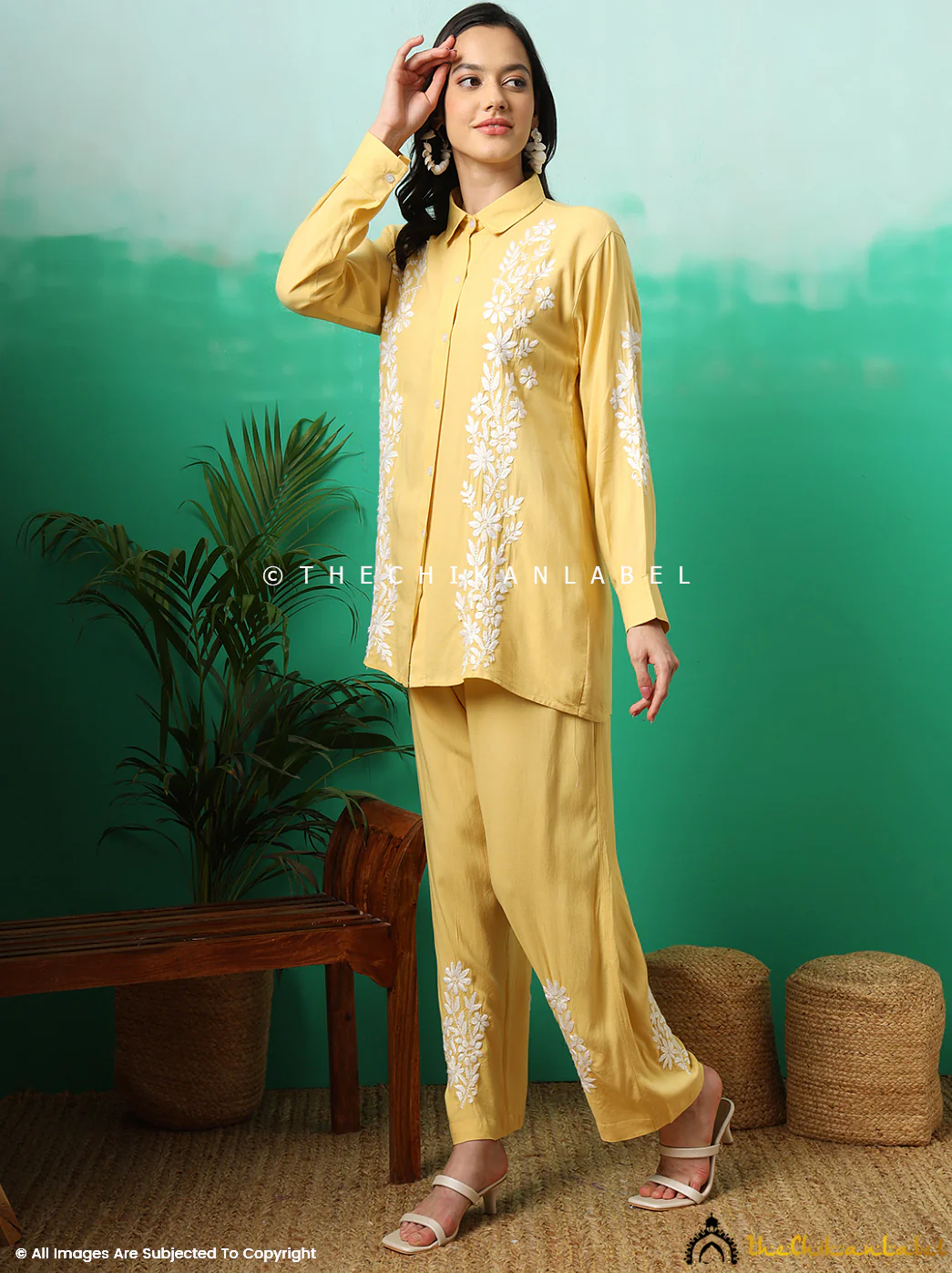 Anvika Rayon Chikankari Co-ord Set -Yellow - Image 2