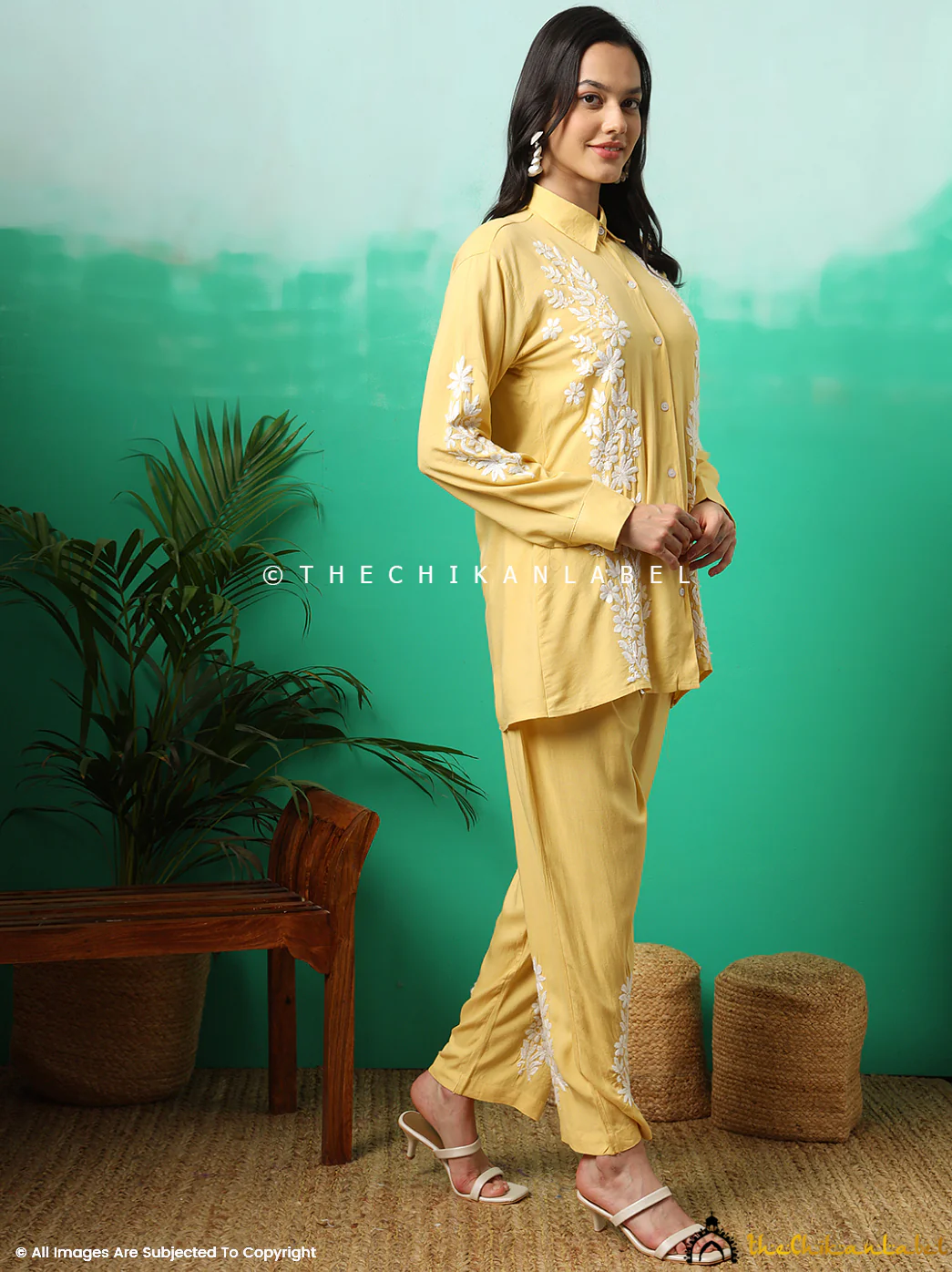 Anvika Rayon Chikankari Co-ord Set -Yellow - Image 3