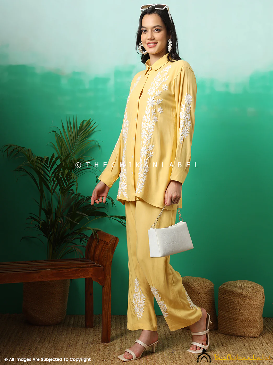 Anvika Rayon Chikankari Co-ord Set -Yellow - Image 5