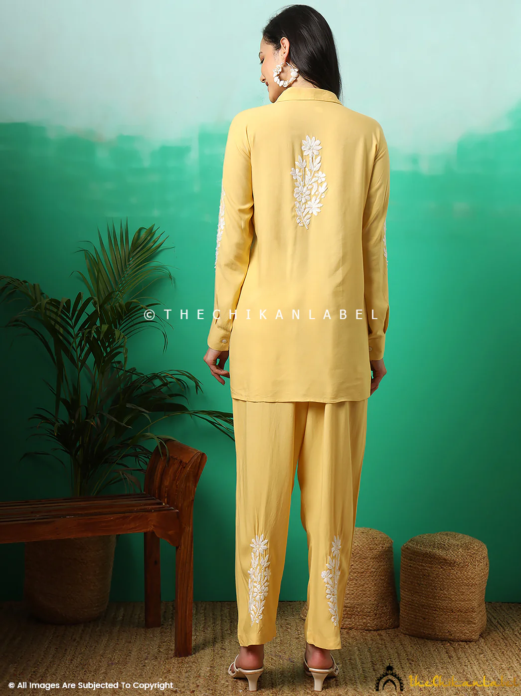 Anvika Rayon Chikankari Co-ord Set -Yellow - Image 7