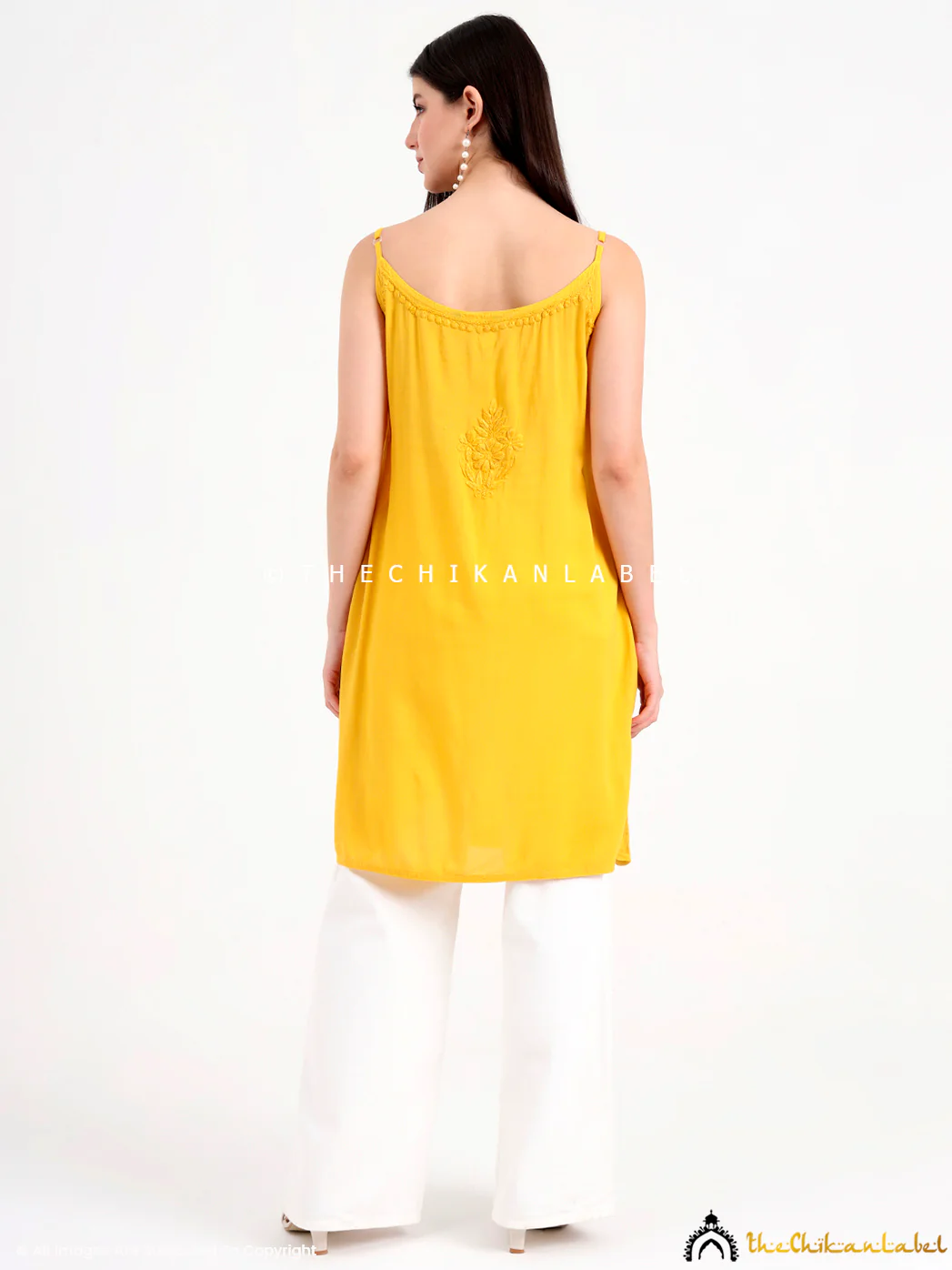 Avleen Modal Chikankari Strappy Short Kurta - Yellow - Image 3