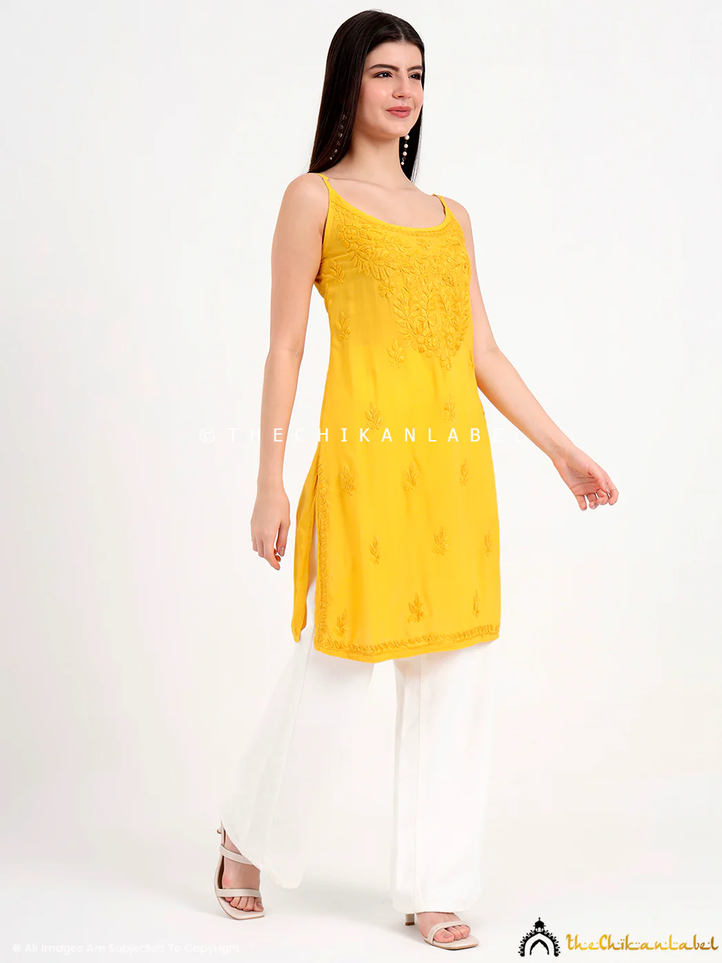 Avleen Modal Chikankari Strappy Short Kurta - Yellow - Image 5