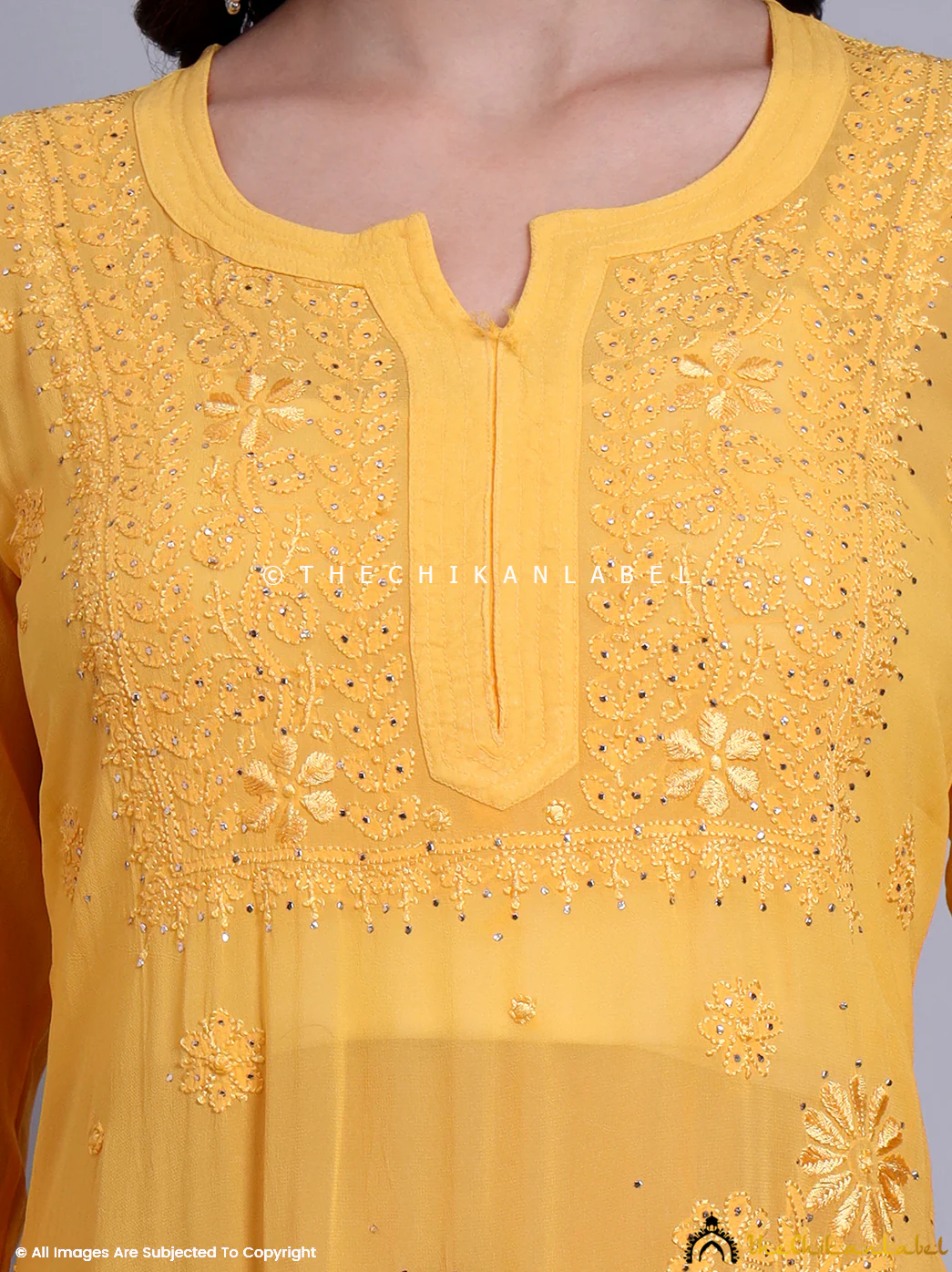 Avni Viscose Chikankari Straight Kurti - Yellow - Image 2