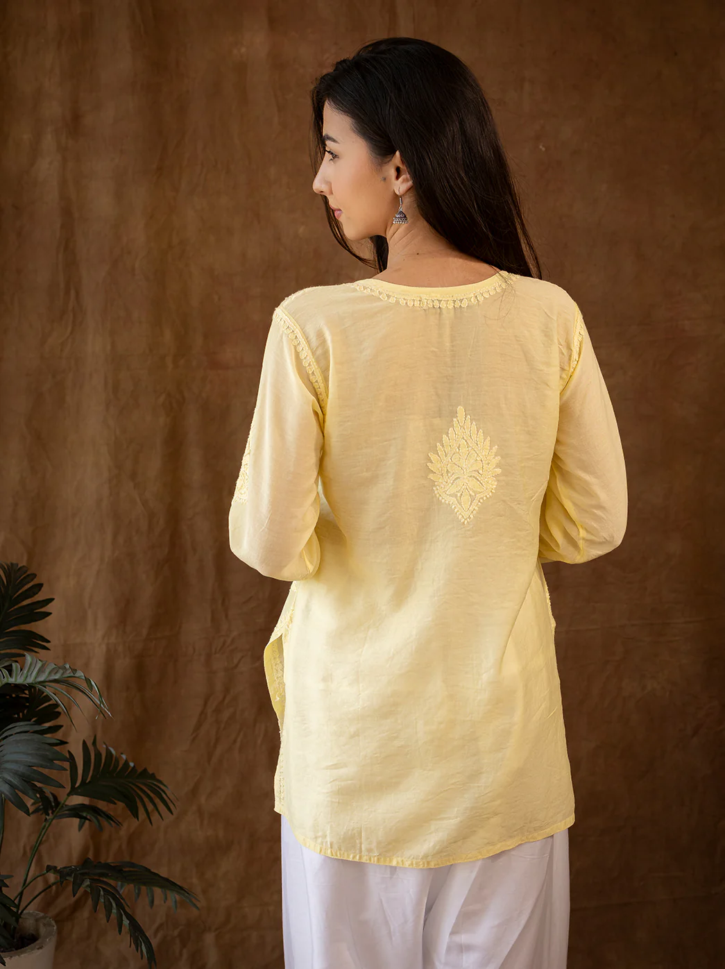 Yellow Chanderi Chikankari Farshi Salwar Set - Image 3