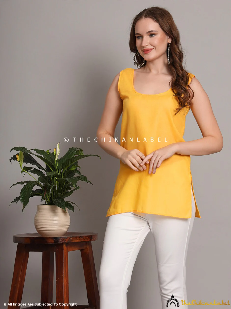 Cotton Short Camisole Inners for Kurtis & Kurta Yellow - Image 4