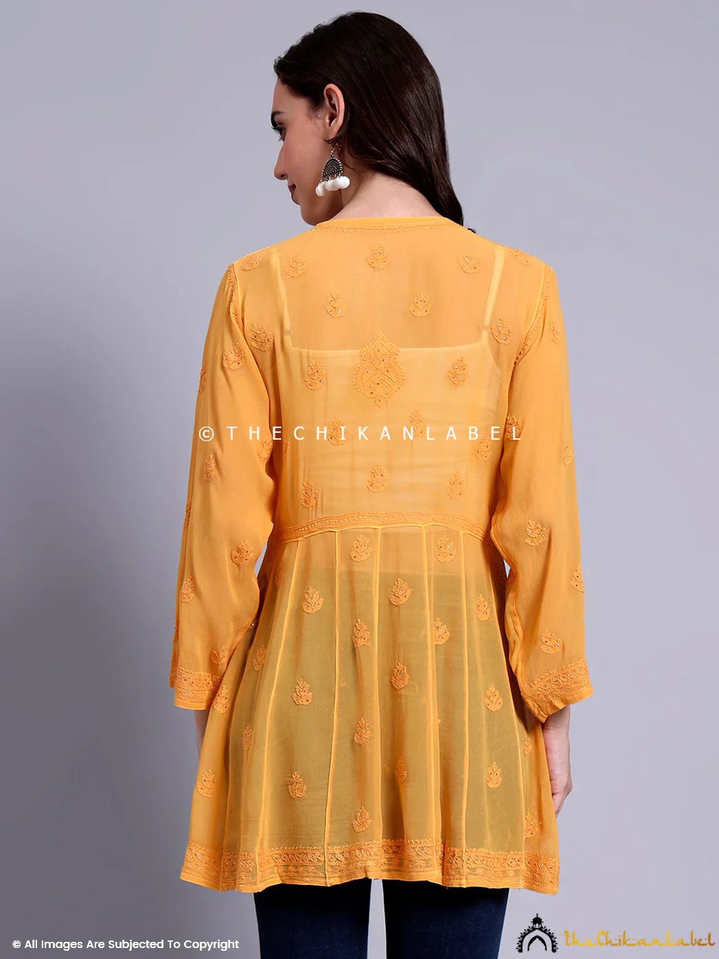 Drashi Viscose Chikankari Peplum Top - Yellow - Image 3