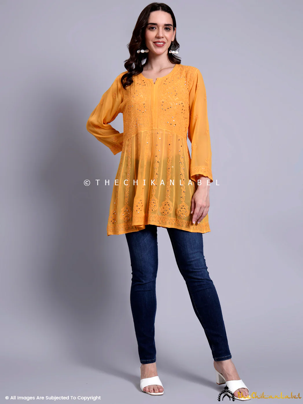 Drashi Viscose Chikankari Peplum Top - Yellow - Image 4
