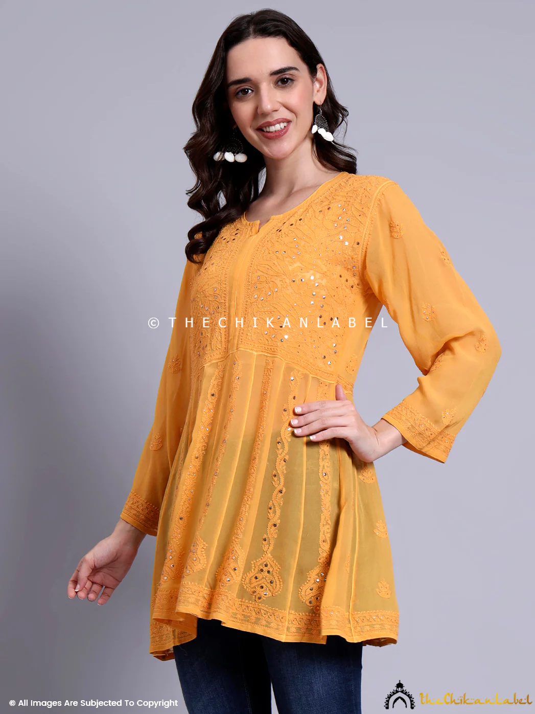 Drashi Viscose Chikankari Peplum Top - Yellow - Image 5