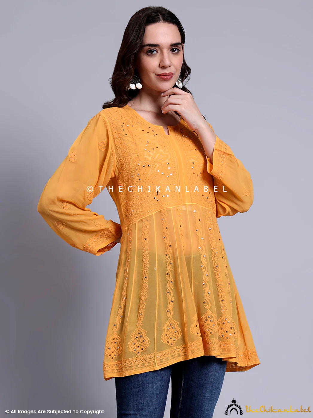 Drashi Viscose Chikankari Peplum Top - Yellow - Image 6