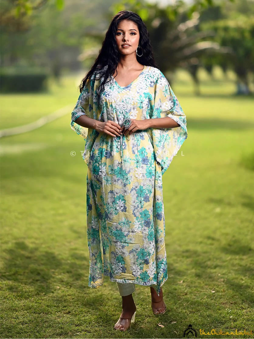 Faraha Mulmul Cotton Kaftan -Yellow - Image 5