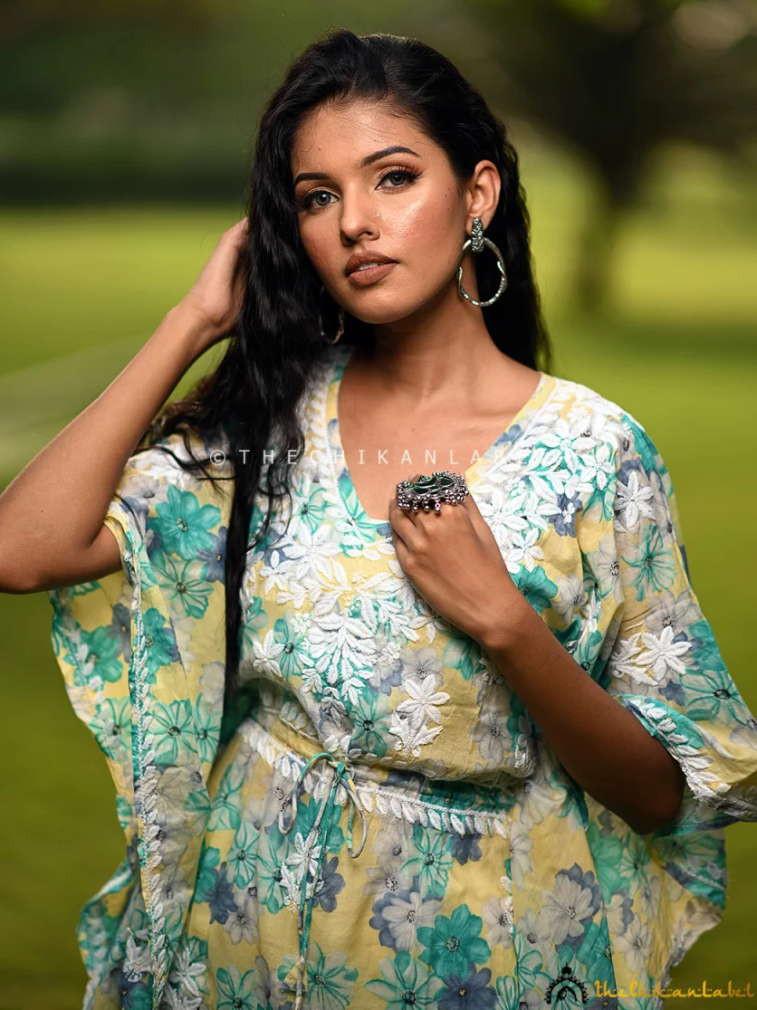 Faraha Mulmul Cotton Kaftan -Yellow - Image 6