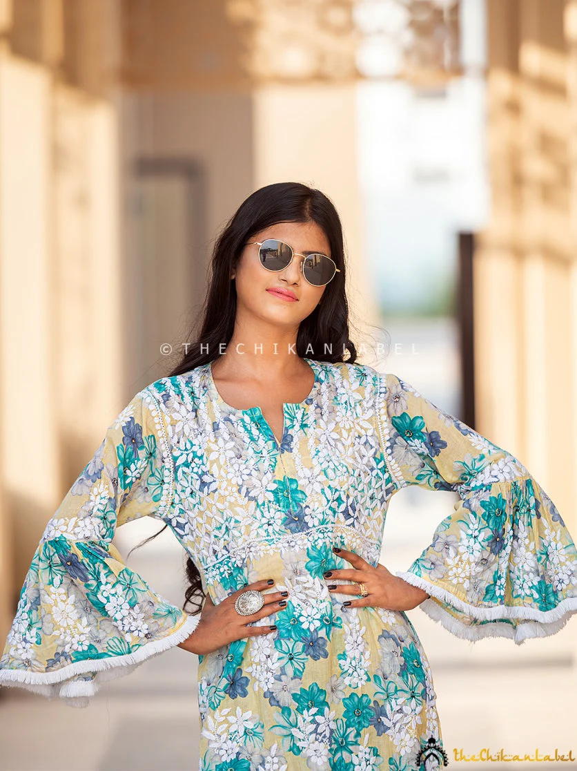 Floral Mulmul Chikankari Kurta Garara Set - Image 2