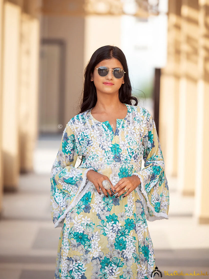 Floral Mulmul Chikankari Kurta Garara Set - Image 3