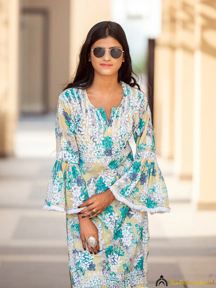 Floral Mulmul Chikankari Kurta Garara Set - Image 5