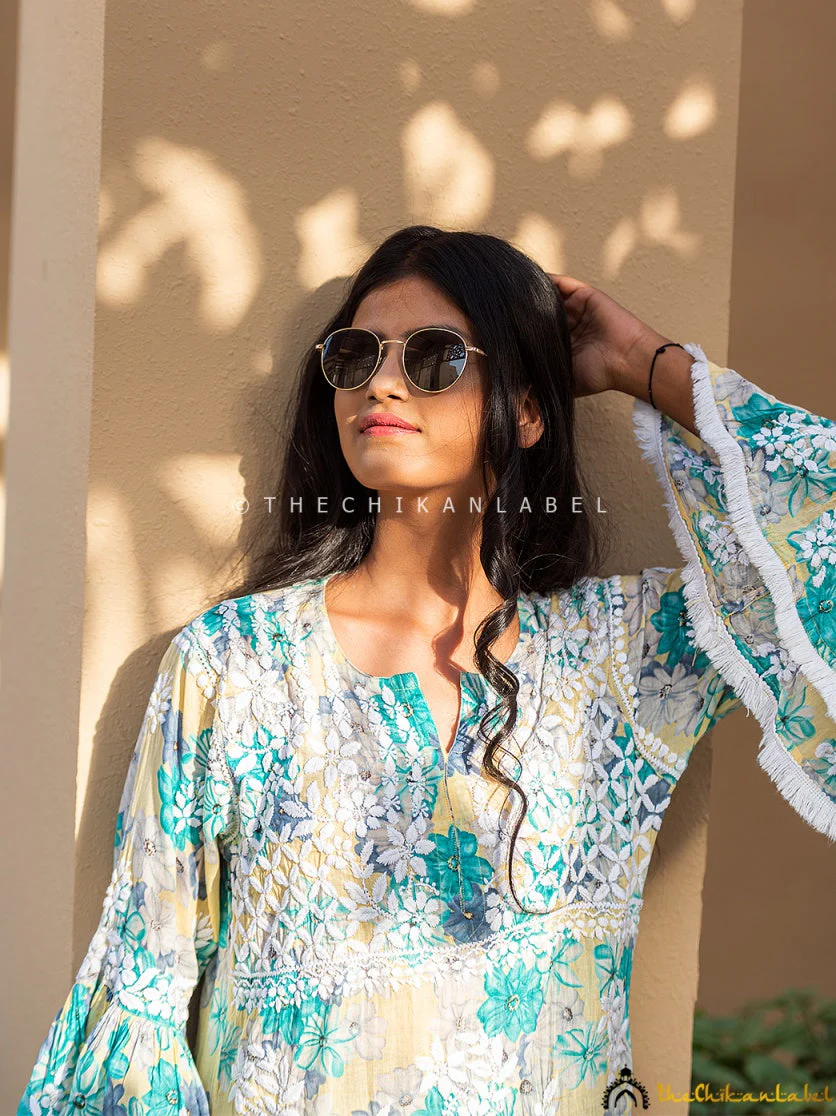 Floral Mulmul Chikankari Kurta Garara Set - Image 6