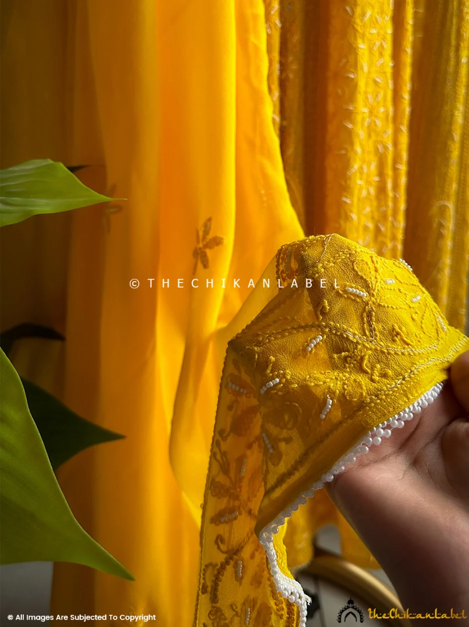 Yellow Gulnaaz Viscose Chikankari Anarkali - Image 4