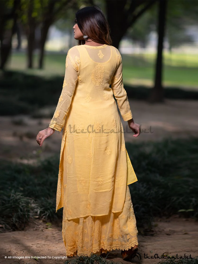Yellow Inara Viscose Chikankari Straight Kurta Set - Image 2