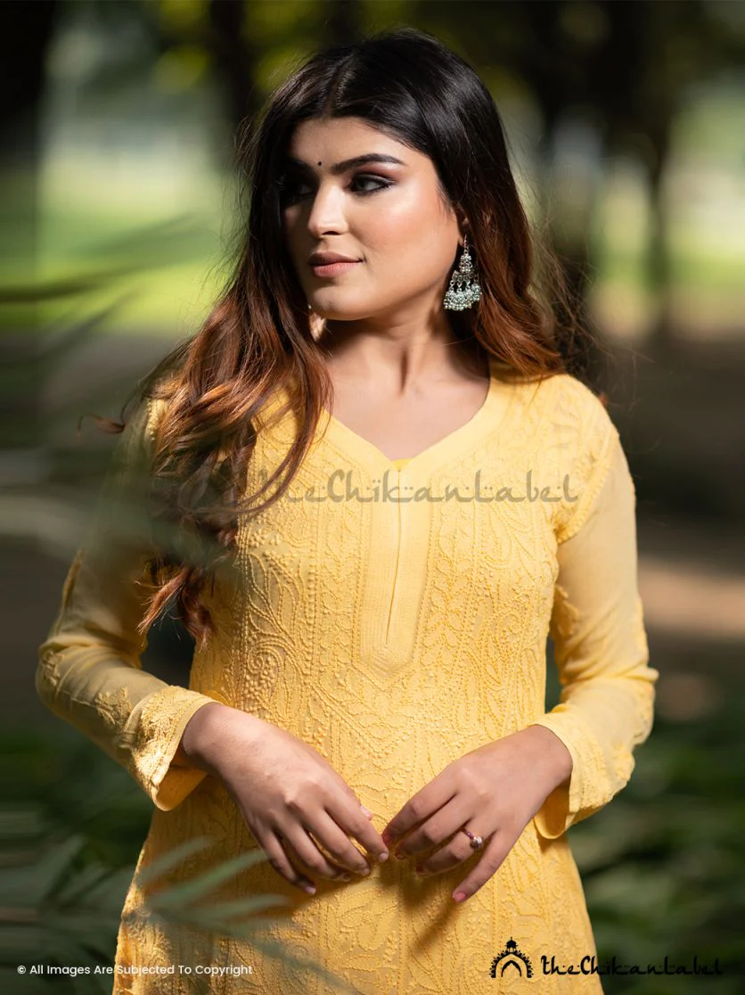 Yellow Inara Viscose Chikankari Straight Kurta Set - Image 3