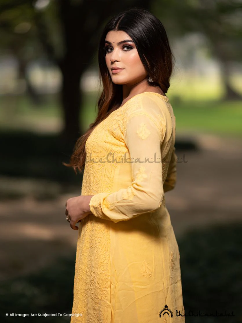 Yellow Inara Viscose Chikankari Straight Kurta Set - Image 6