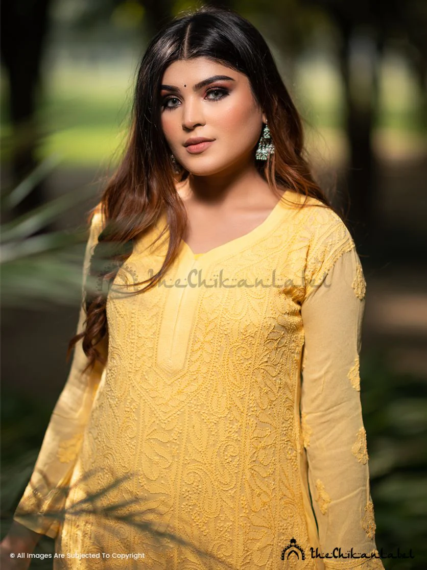 Yellow Inara Viscose Chikankari Straight Kurta Set - Image 8