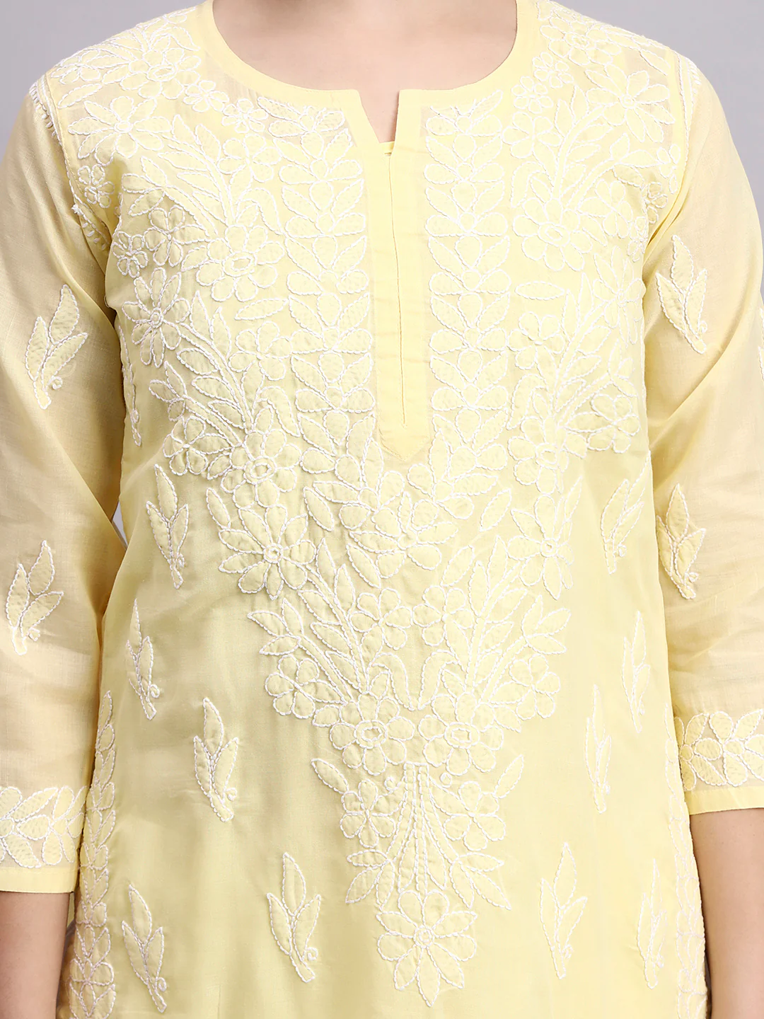 Yellow Layla Cotton Chikankari Straight Kurti with inner - Image 4