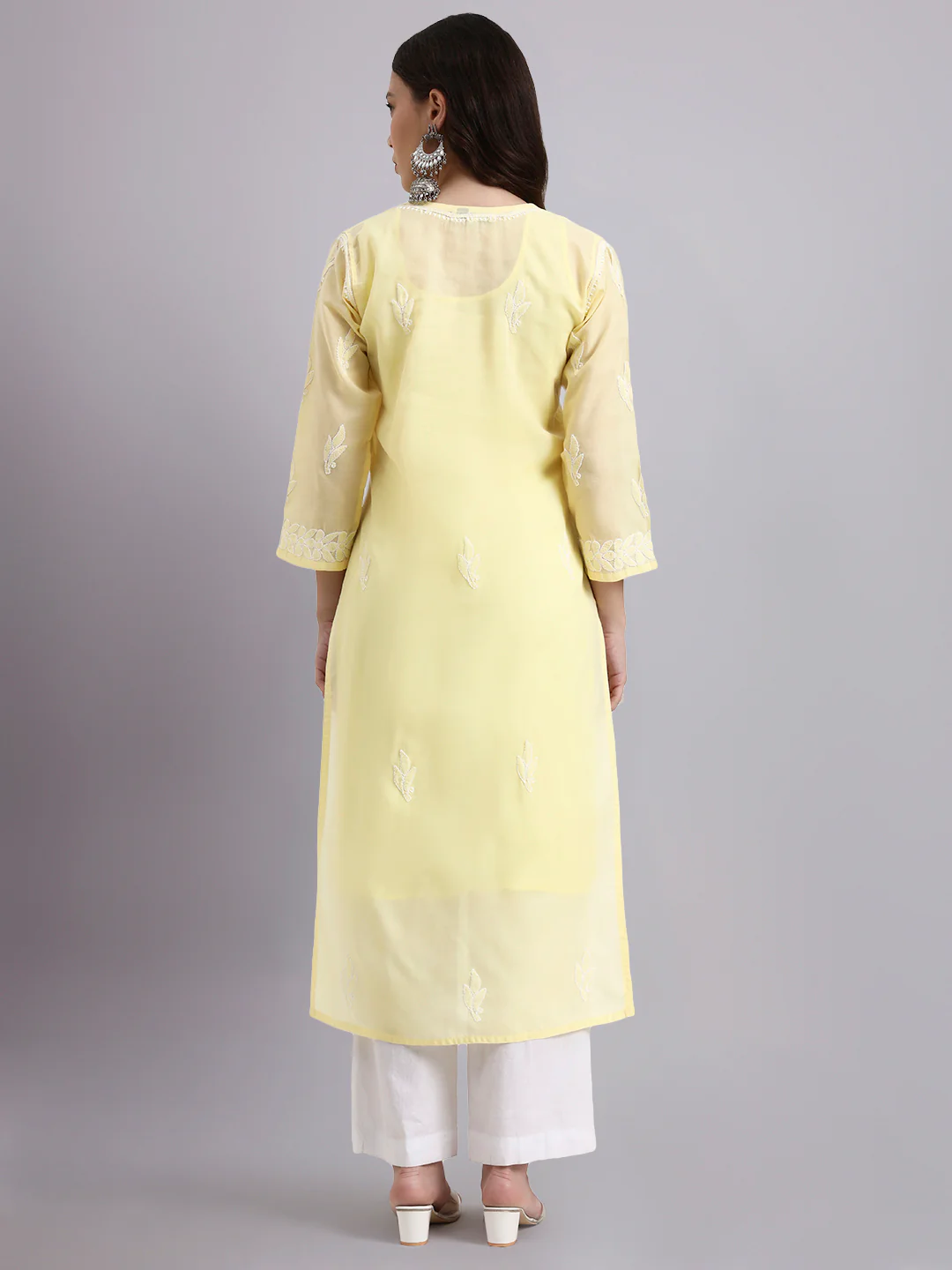 Yellow Layla Cotton Chikankari Straight Kurti with inner - Image 5