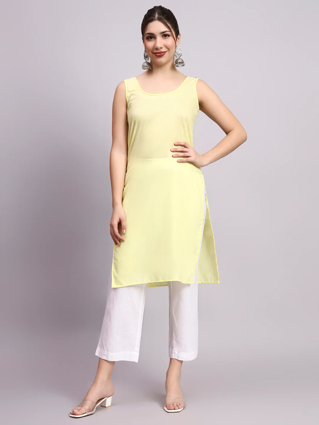 Yellow Layla Cotton Chikankari Straight Kurti with inner - Image 7