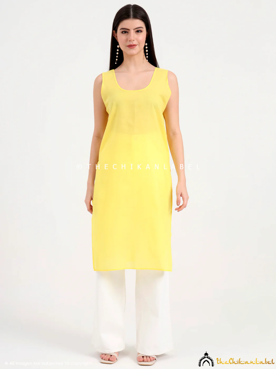 Mahak Georgette Chikankari Straight Kurti with Inner - Yellow - Image 7