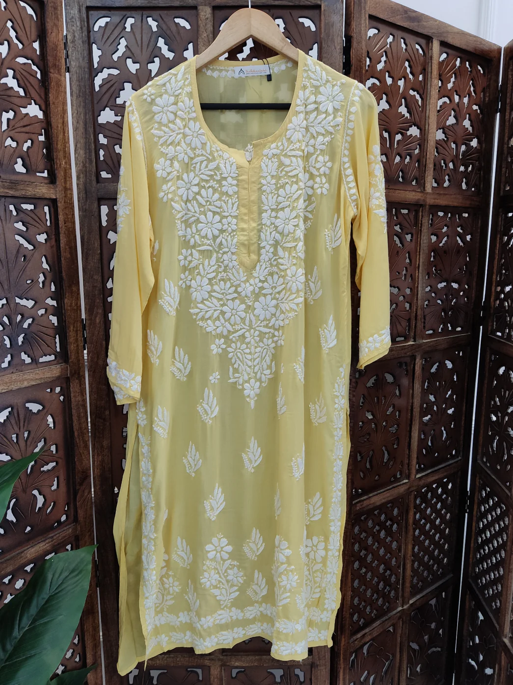 Yellow Modal Chikankari Straight Kurti - Image 3