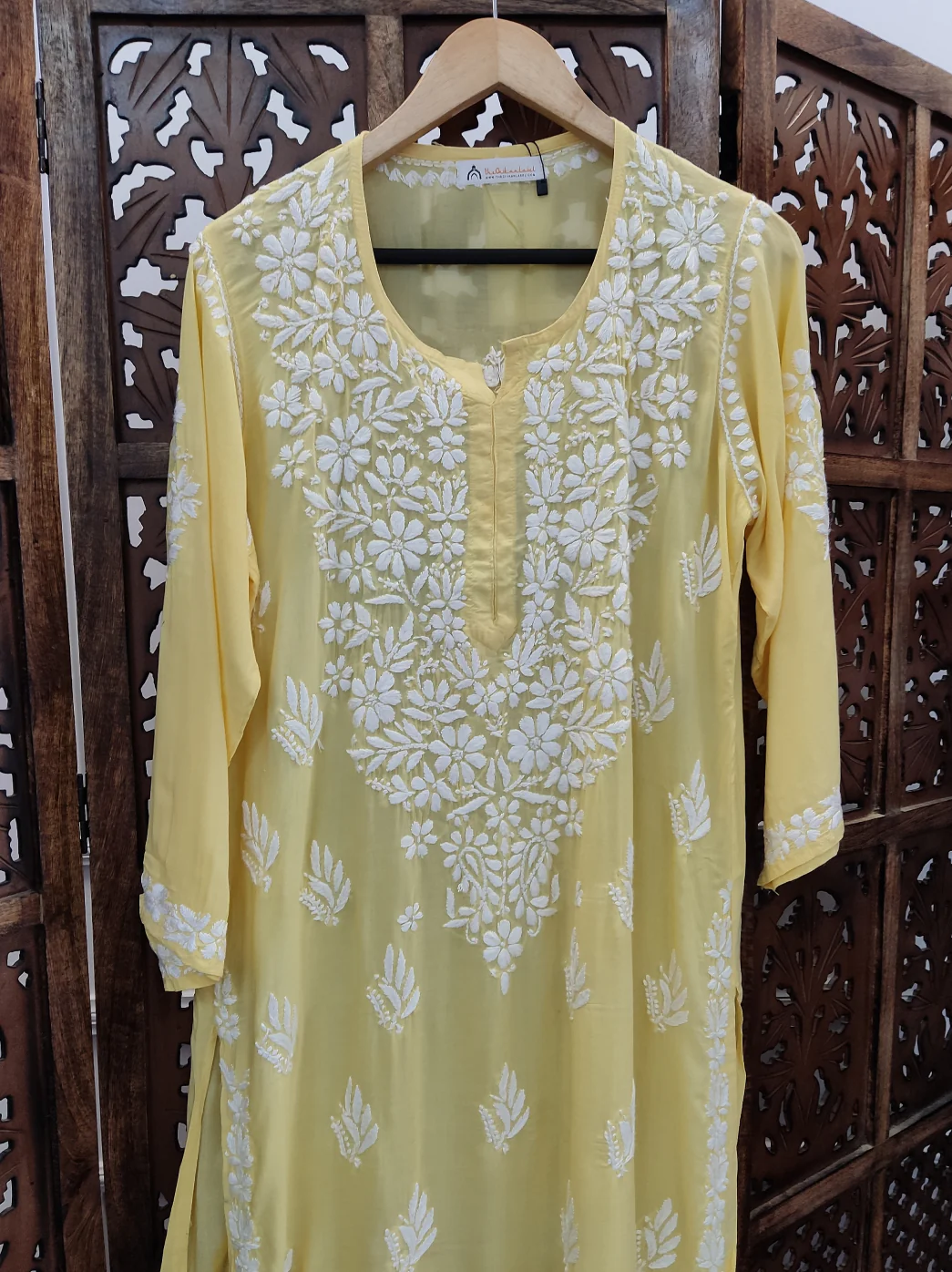 Yellow Modal Chikankari Straight Kurti - Image 4