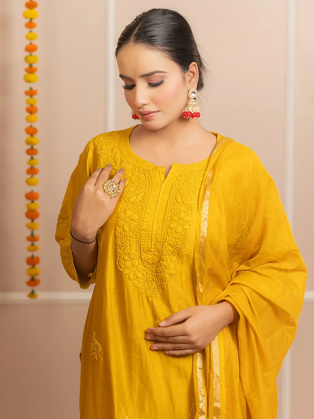 Yellow Riwaayat Chanderi Chikankari Kurta Set - Image 2