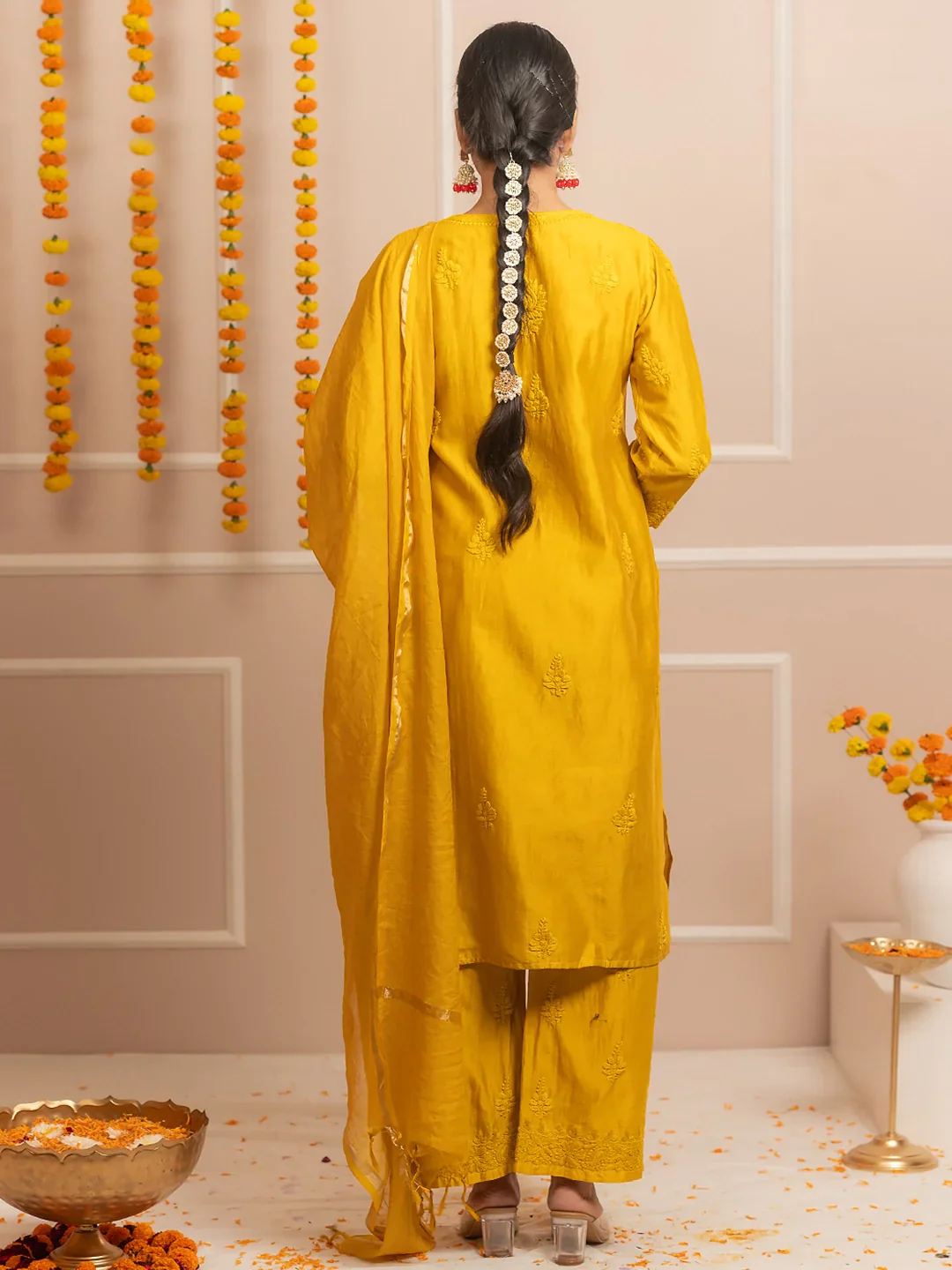 Yellow Riwaayat Chanderi Chikankari Kurta Set - Image 3