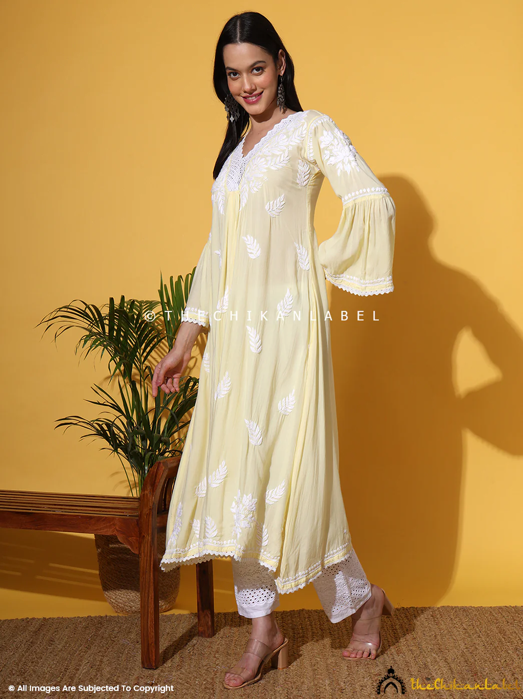 Ruhina Modal Chikankari A-Line Kurti - Yellow - Image 12
