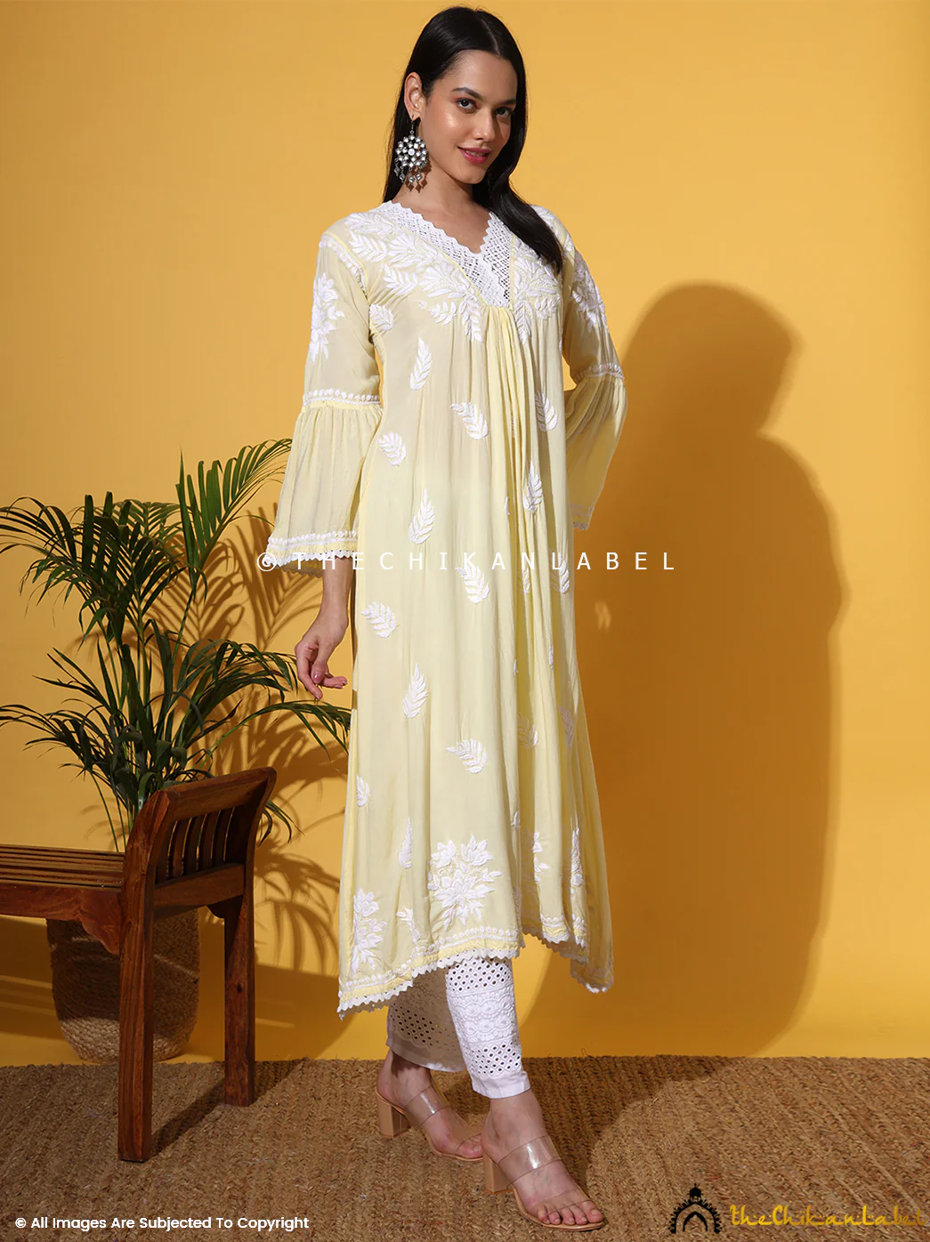 Ruhina Modal Chikankari A-Line Kurti - Yellow - Image 13