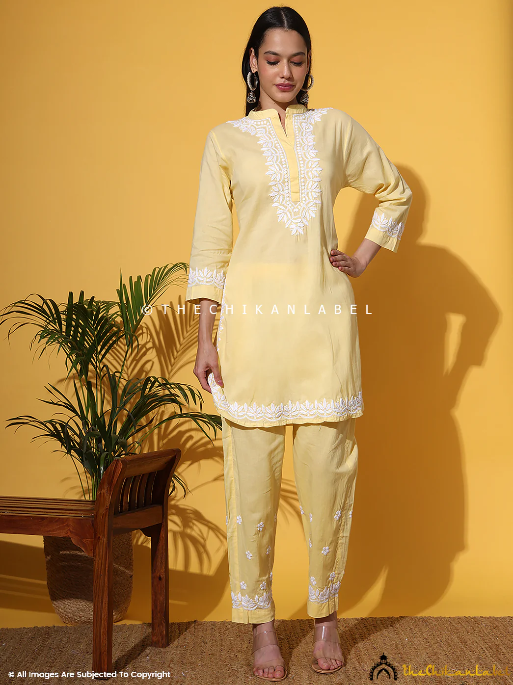 Rumi Organic Cotton Chikankari Kurta Set -Yellow - Image 10