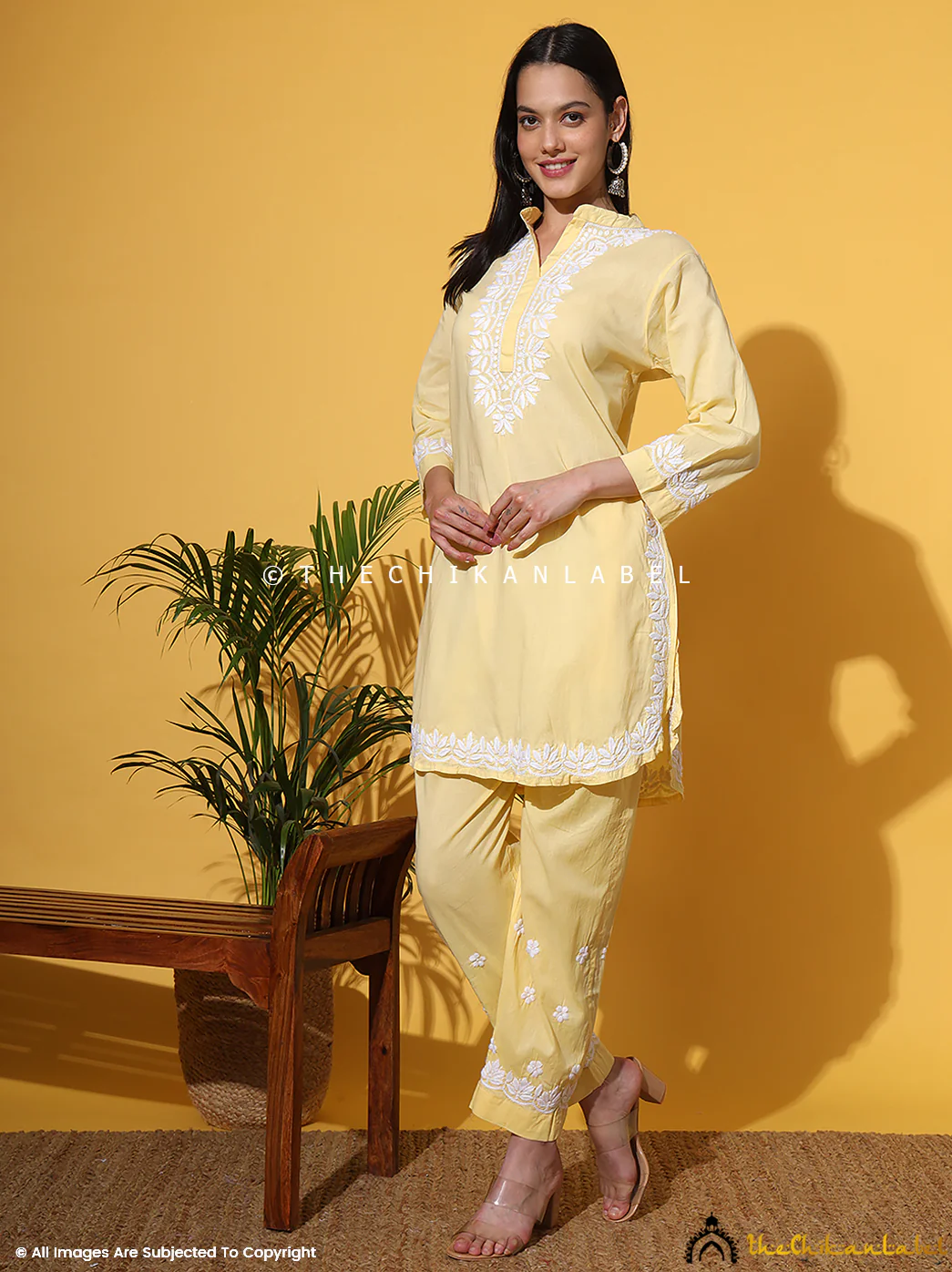 Rumi Organic Cotton Chikankari Kurta Set -Yellow - Image 11