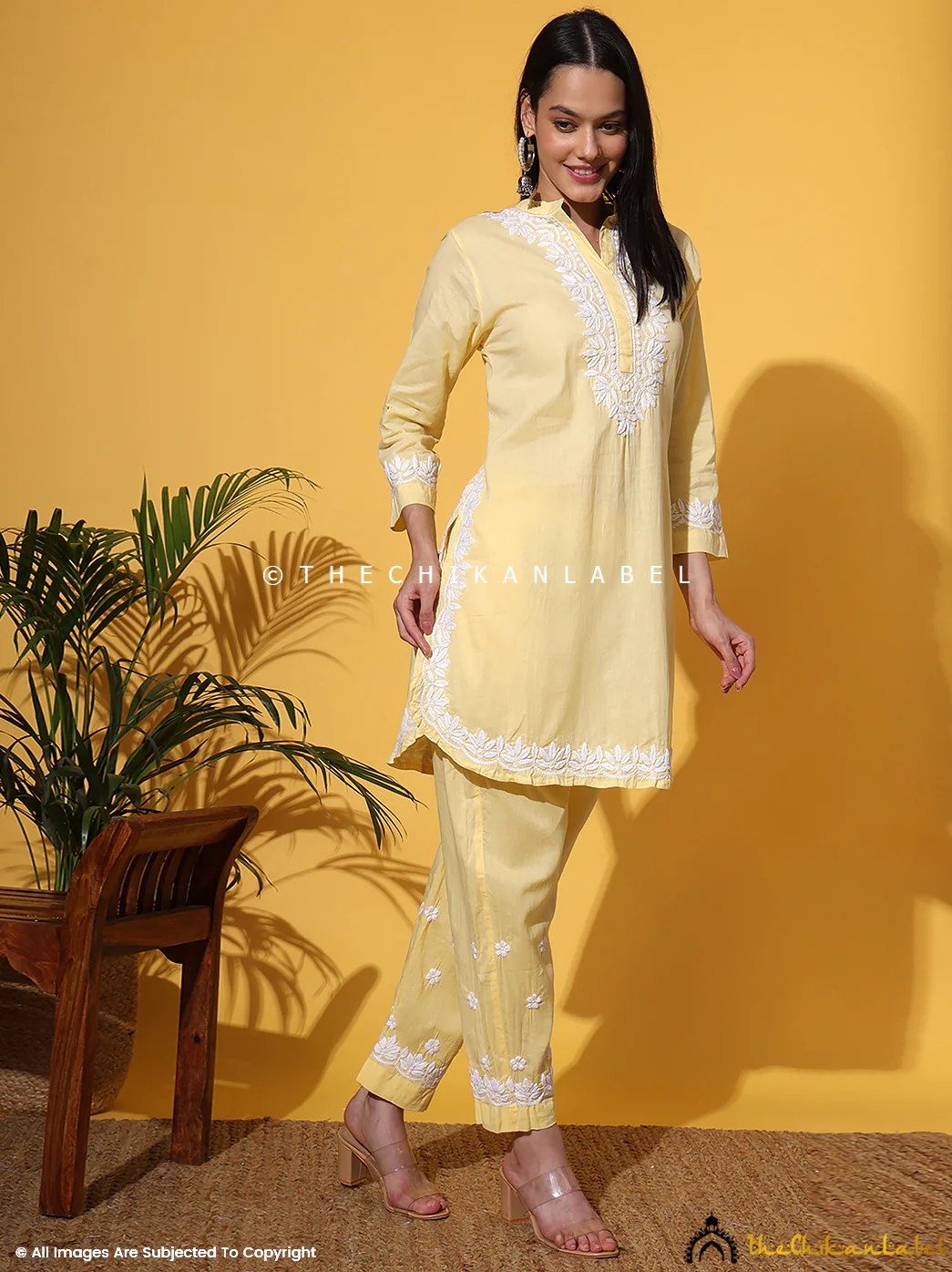 Rumi Organic Cotton Chikankari Kurta Set -Yellow - Image 12