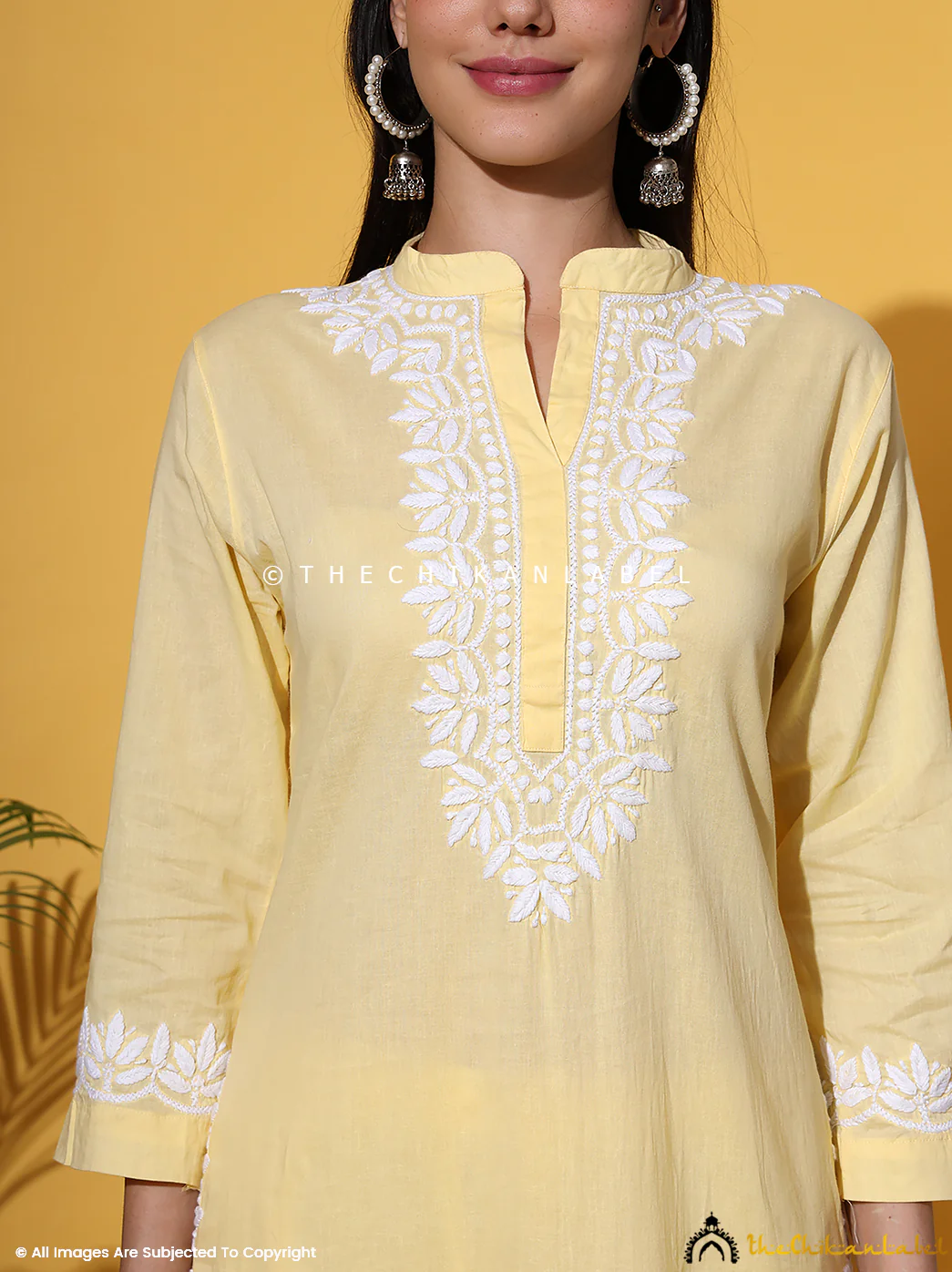 Rumi Organic Cotton Chikankari Kurta Set -Yellow - Image 2