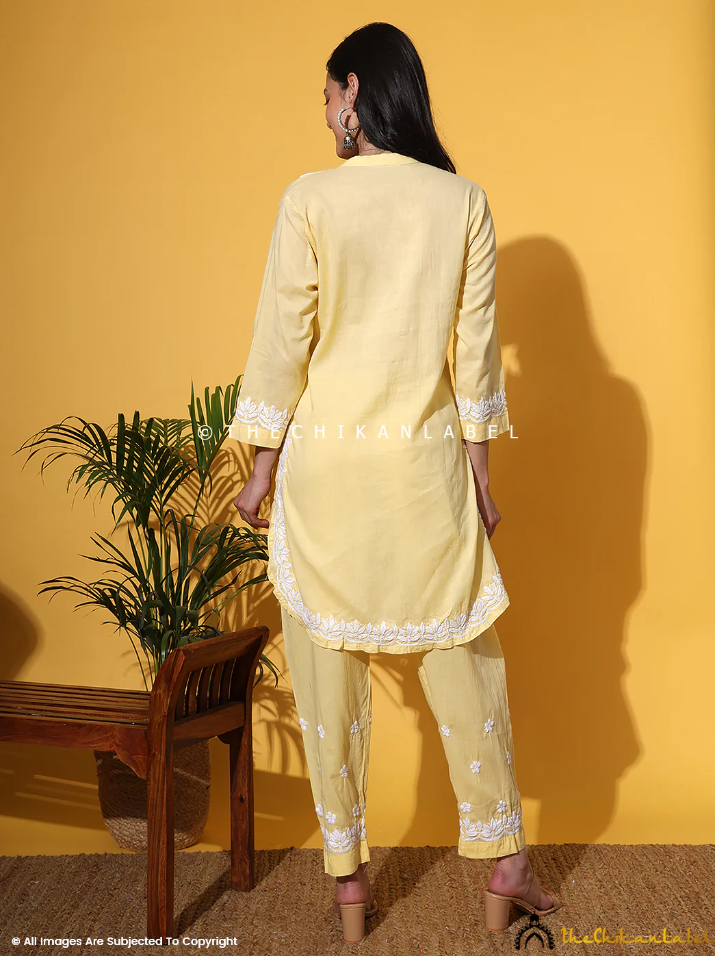 Rumi Organic Cotton Chikankari Kurta Set -Yellow - Image 3