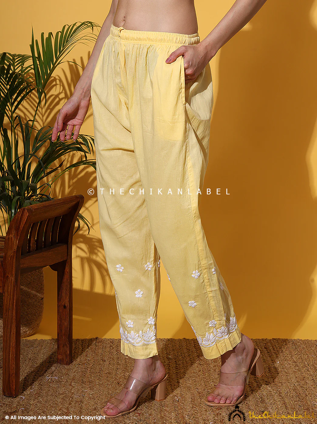 Rumi Organic Cotton Chikankari Kurta Set -Yellow - Image 9