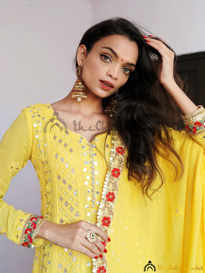 Yellow Sufiya Viscose Chikankari Anarkali - Image 3