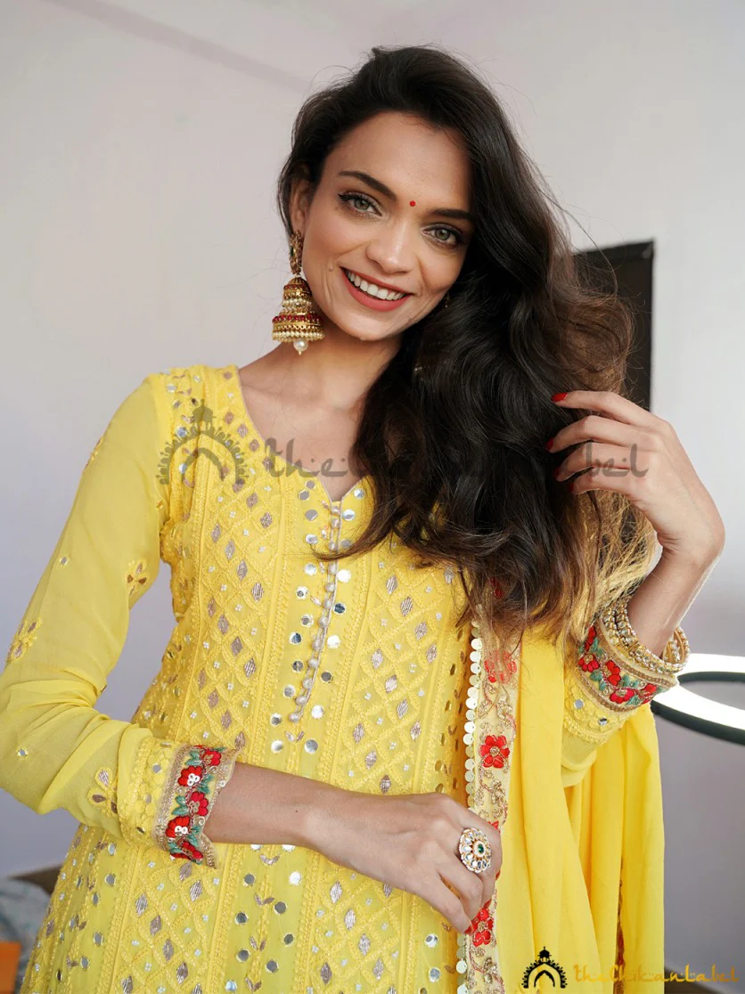 Yellow Sufiya Viscose Chikankari Anarkali - Image 4