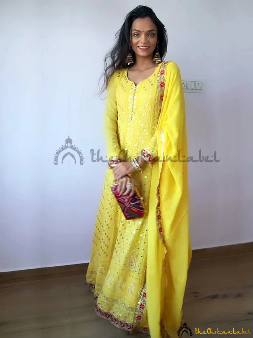 Yellow Sufiya Viscose Chikankari Anarkali - Image 5
